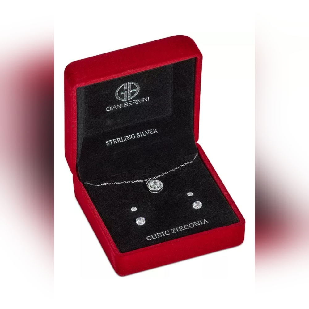 Giani Bernini Sterling Silver Necklace Cubic Zirconia Matching Earrings NWT